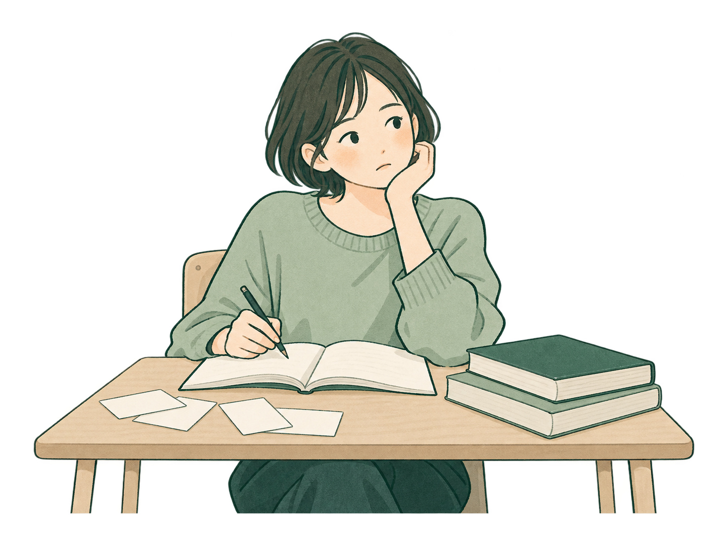 参考書とノートを前に、どこから学ぼうか考える受験生