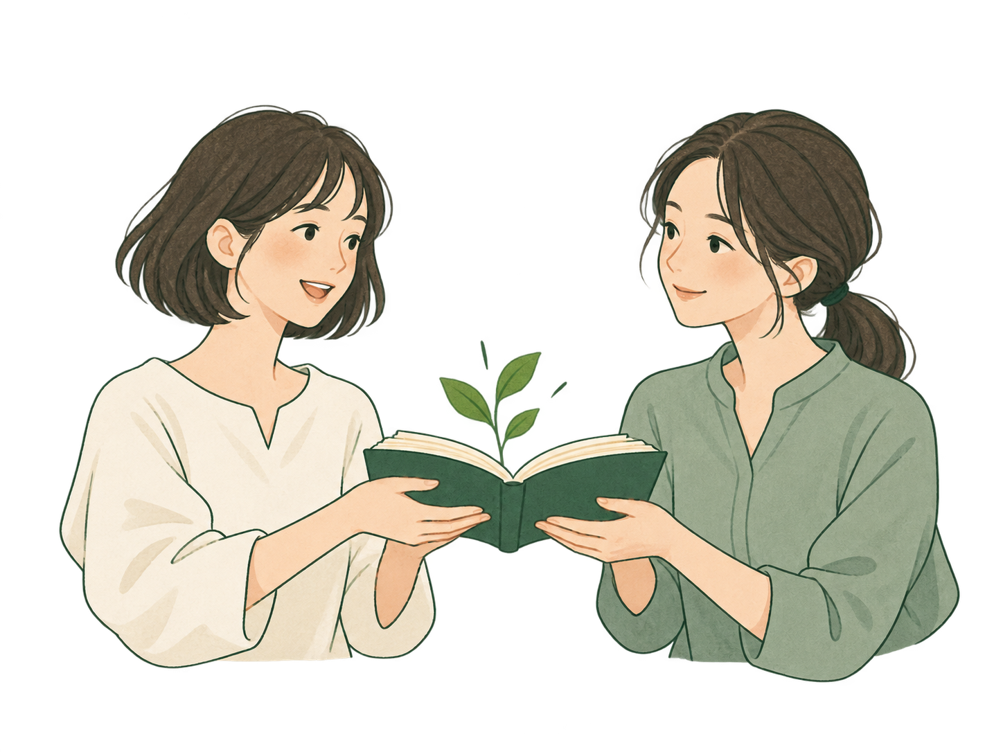 参考書を手渡し、自分の学んだ経験を次の人へつなぐ二人